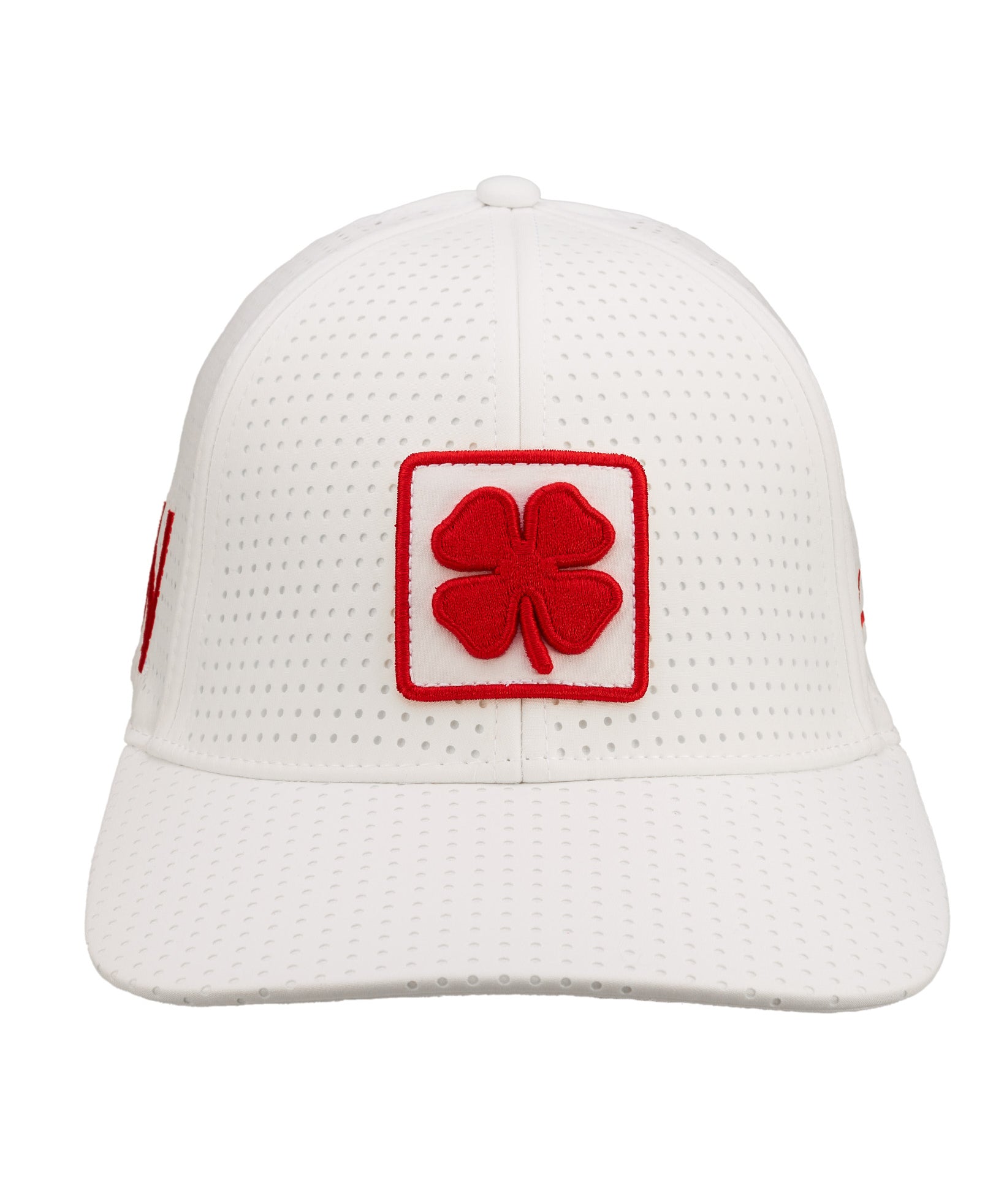 White perforated hat from Black Clover featuring Nebraska University logo