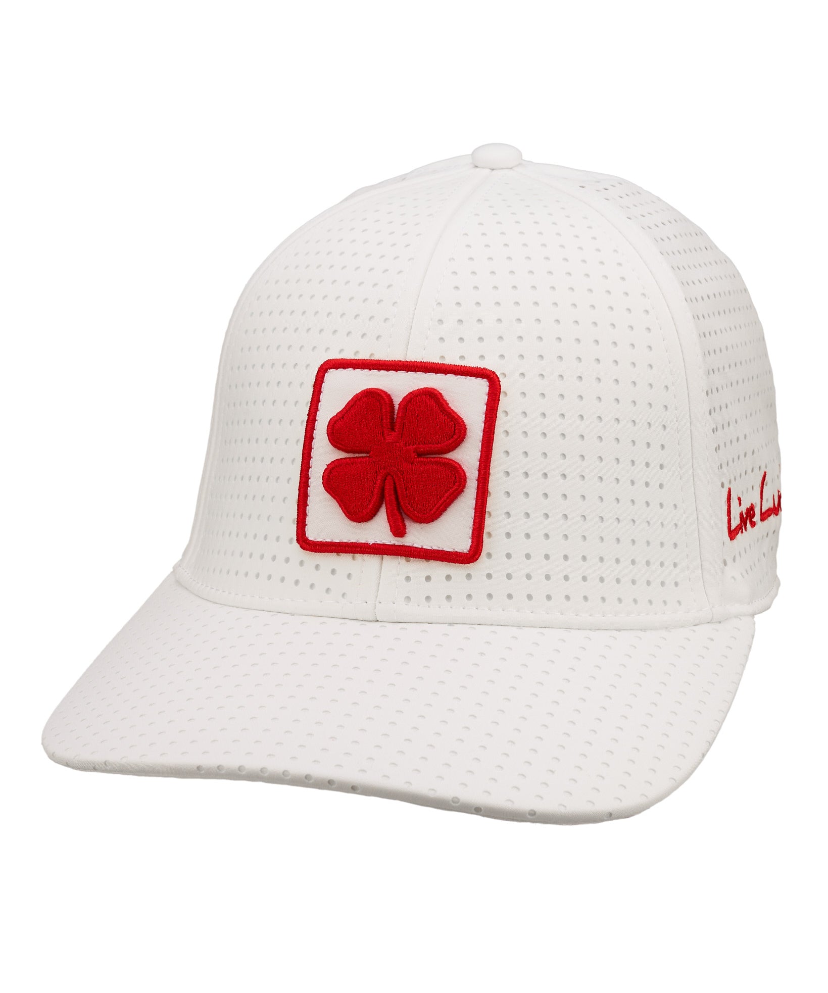 White perforated hat from Black Clover featuring Nebraska University logo