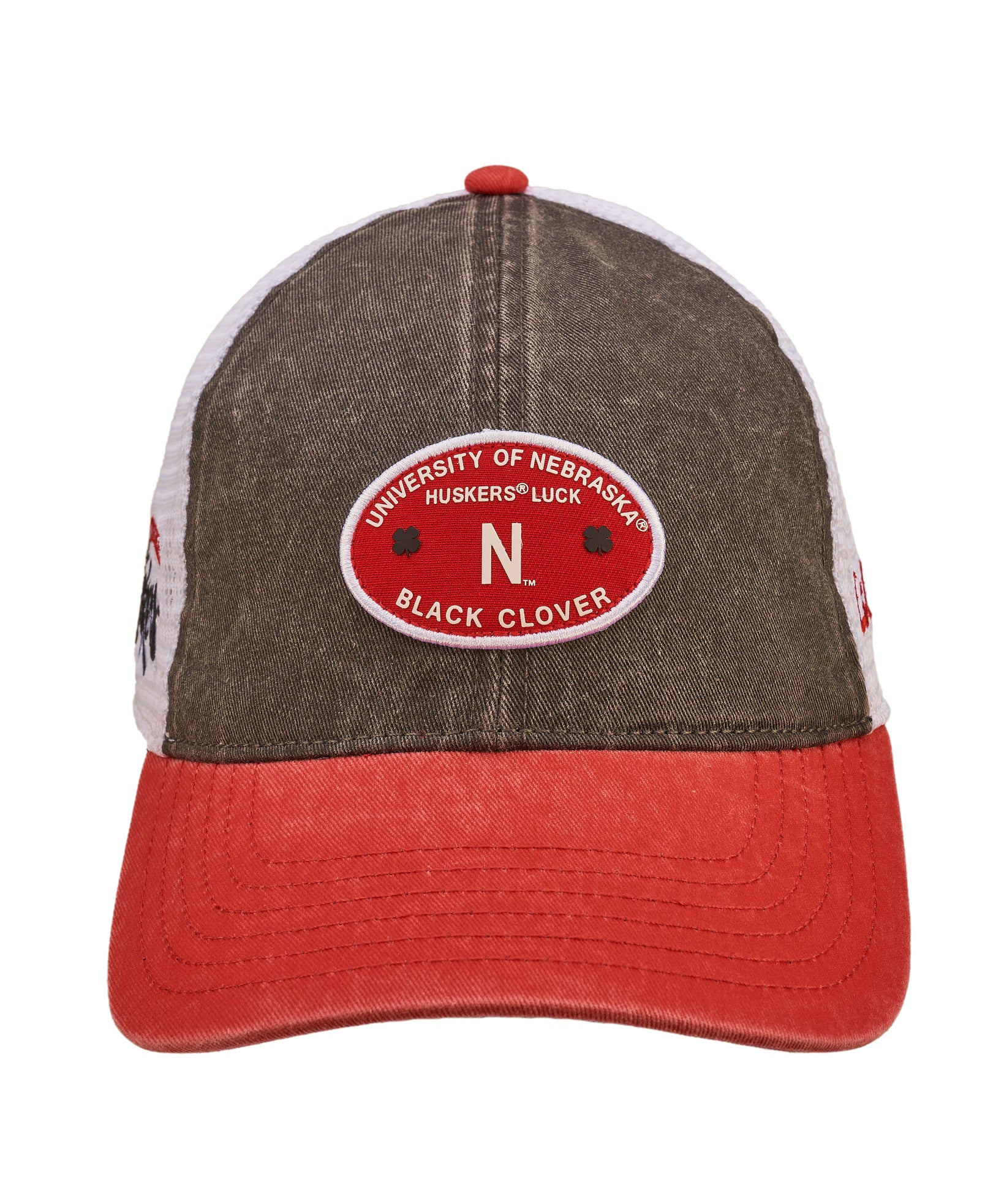 Brown and red two tone vintage style hat from Black Clover featuring University of Nebraska huskers logo