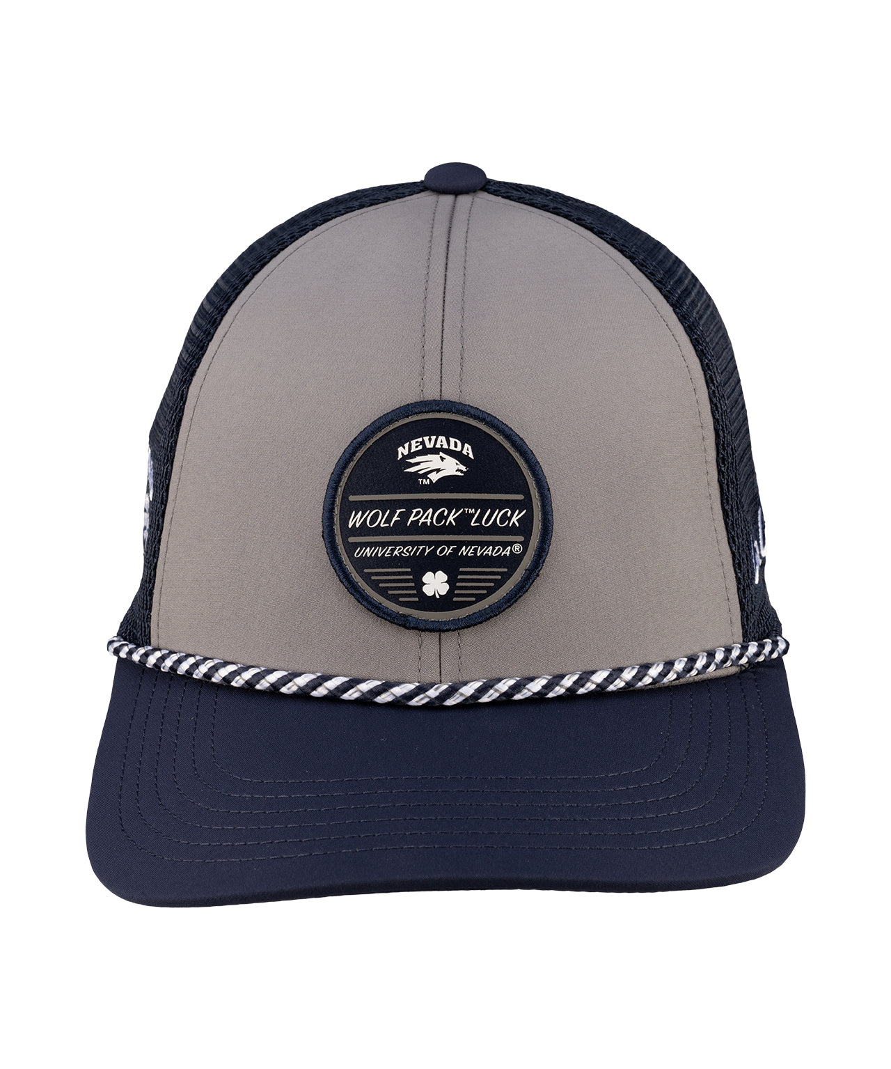 Grey and navy blue two tone rope hat from Black Clover featuring University of Nevada Reno Wolfpack Logo