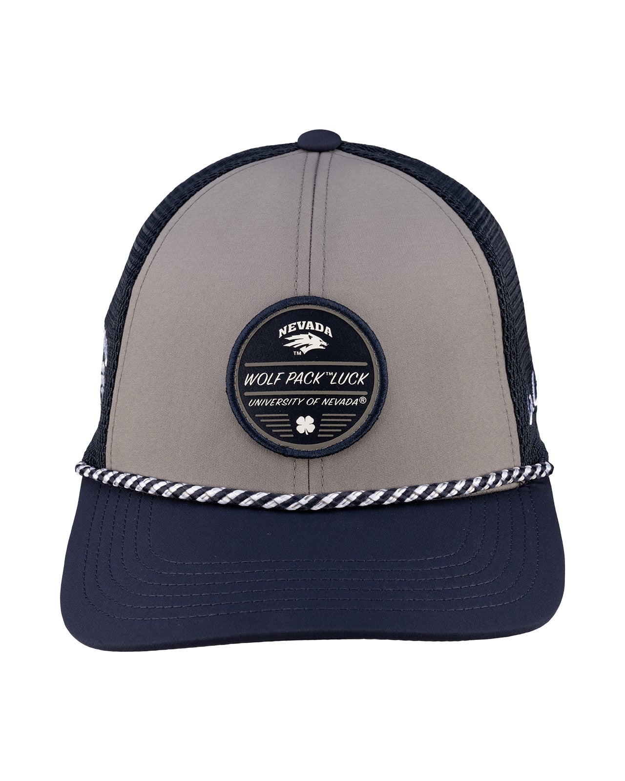 Grey and navy blue two tone rope hat from Black Clover featuring University of Nevada Reno Wolfpack Logo