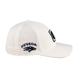 White perforated hat from Black Clover featuring University of Nevada Reno Wolfpack Logo