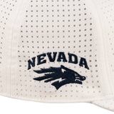 White perforated hat from Black Clover featuring University of Nevada Reno Wolfpack Logo