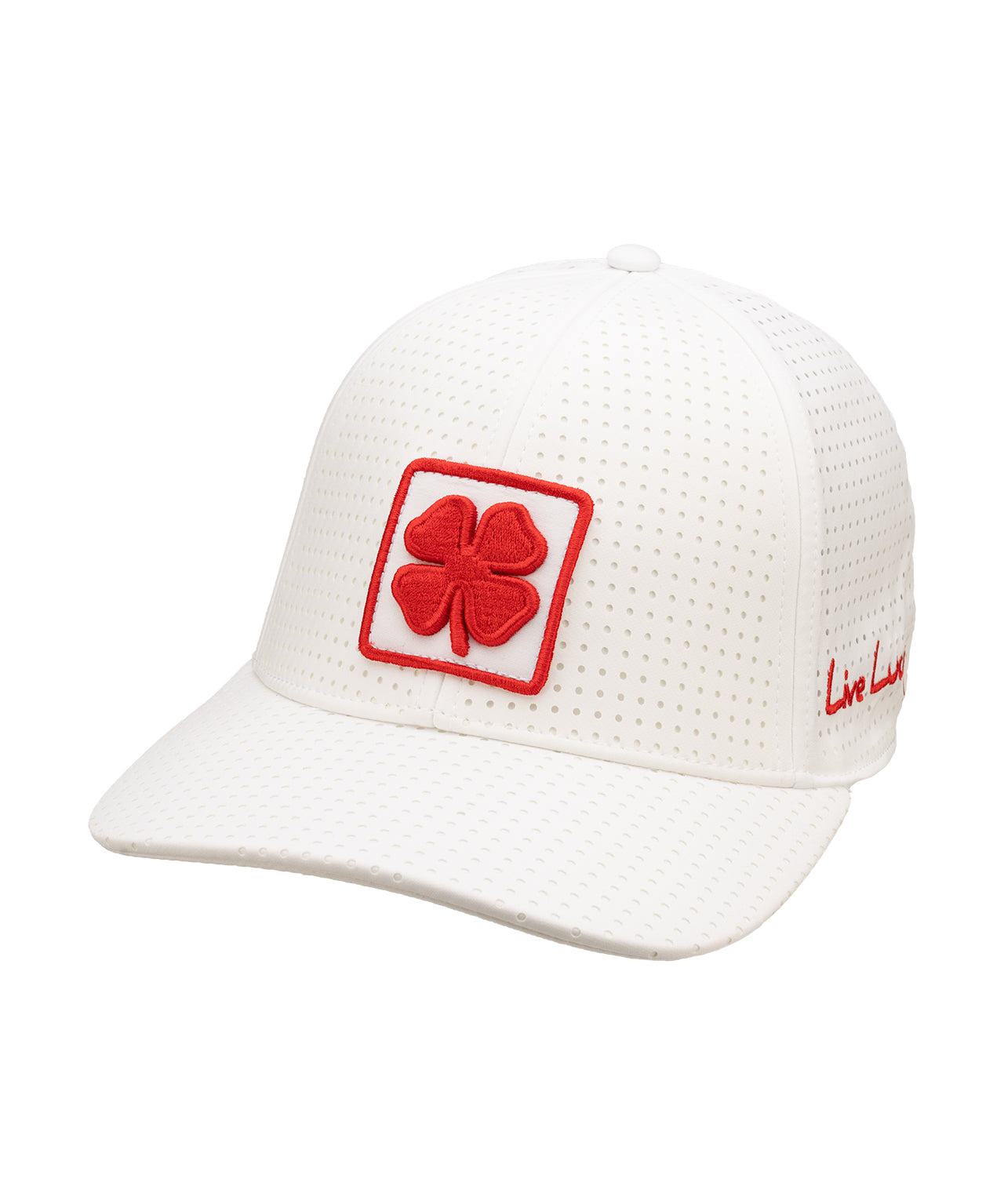 White perforated hat from Black Clover featuring New Mexico Lobos logo