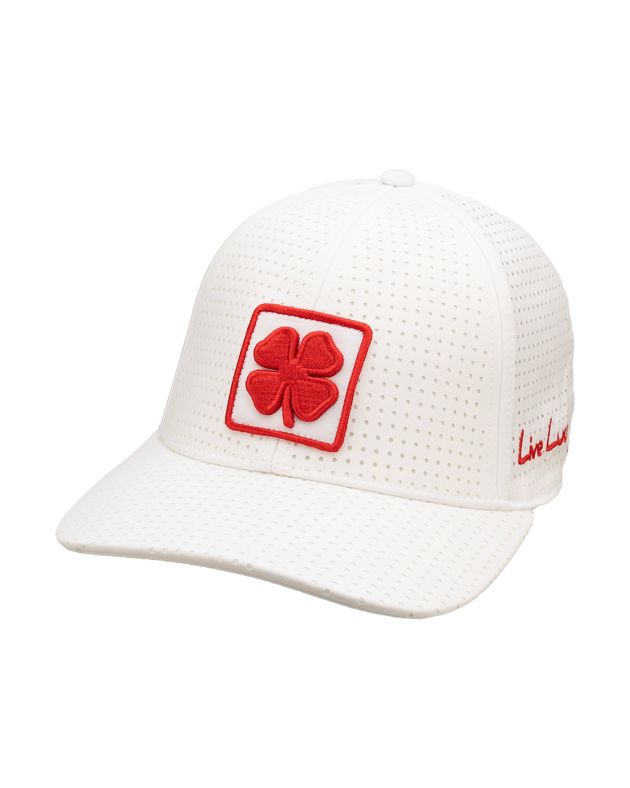 White perforated hat from Black Clover featuring New Mexico Lobos logo