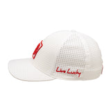 White perforated hat from Black Clover featuring New Mexico Lobos logo