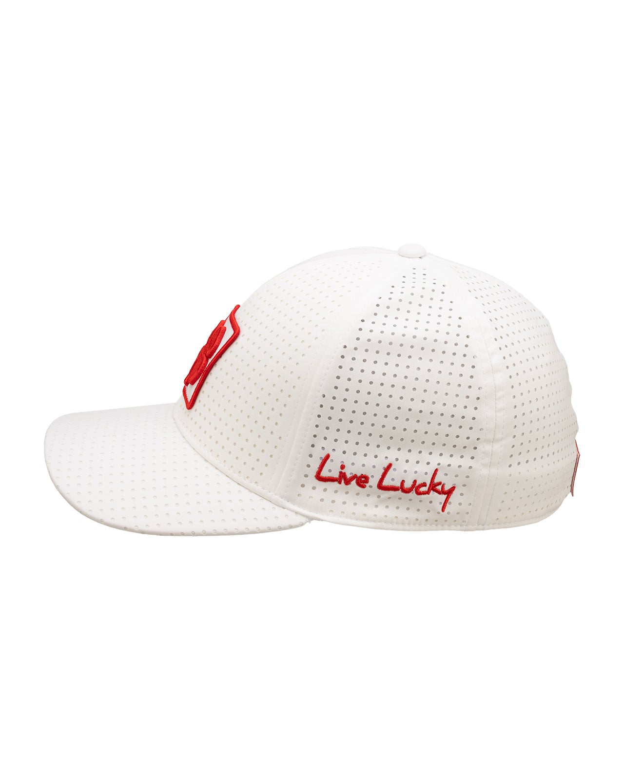 White perforated hat from Black Clover featuring New Mexico Lobos logo