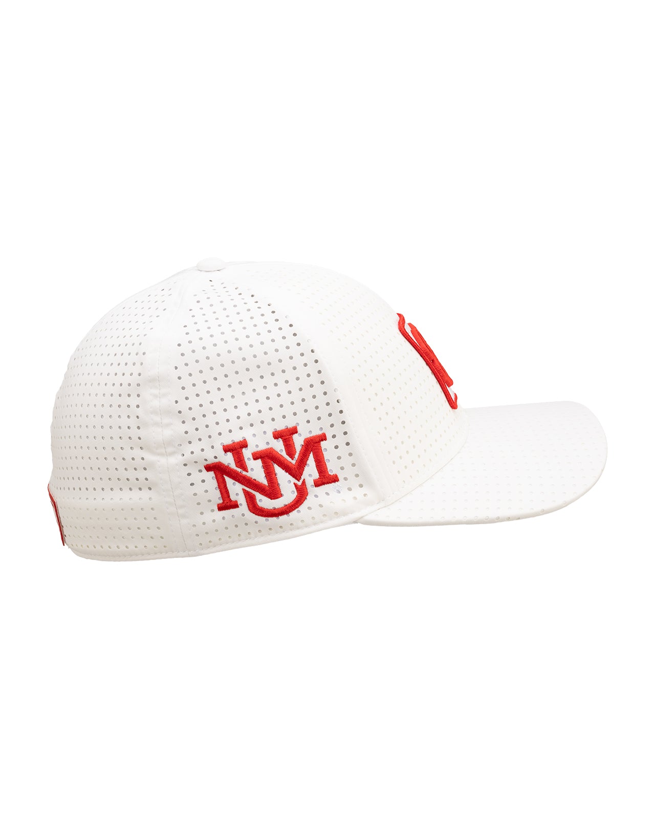 White perforated hat from Black Clover featuring New Mexico Lobos logo