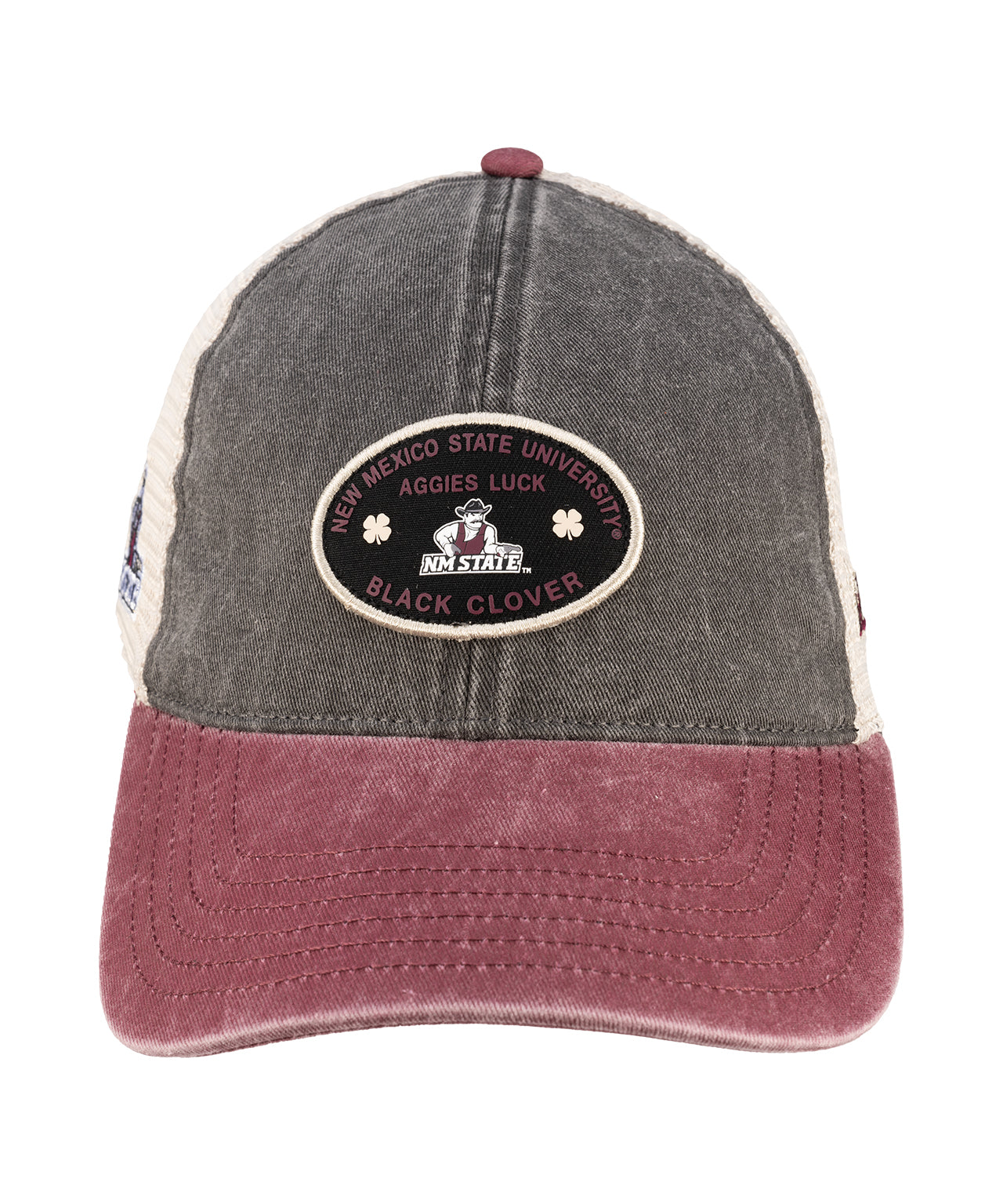 Grey and maroon two tone vintage style hat from Black Clover featuring New Mexico State Aggies Logo