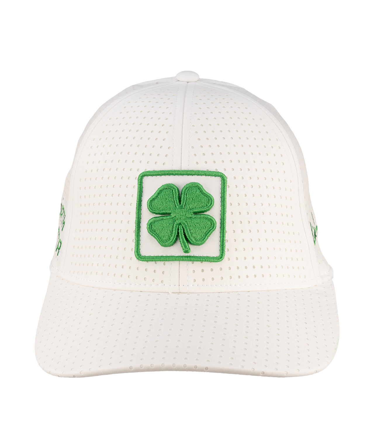 White perforated hat from Black Clover featuring North Dakota Fighting Hawks logo