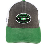 Grey and green two tone vintage style hat from Black Clover featuring North Dakota Fighting Hawks logo