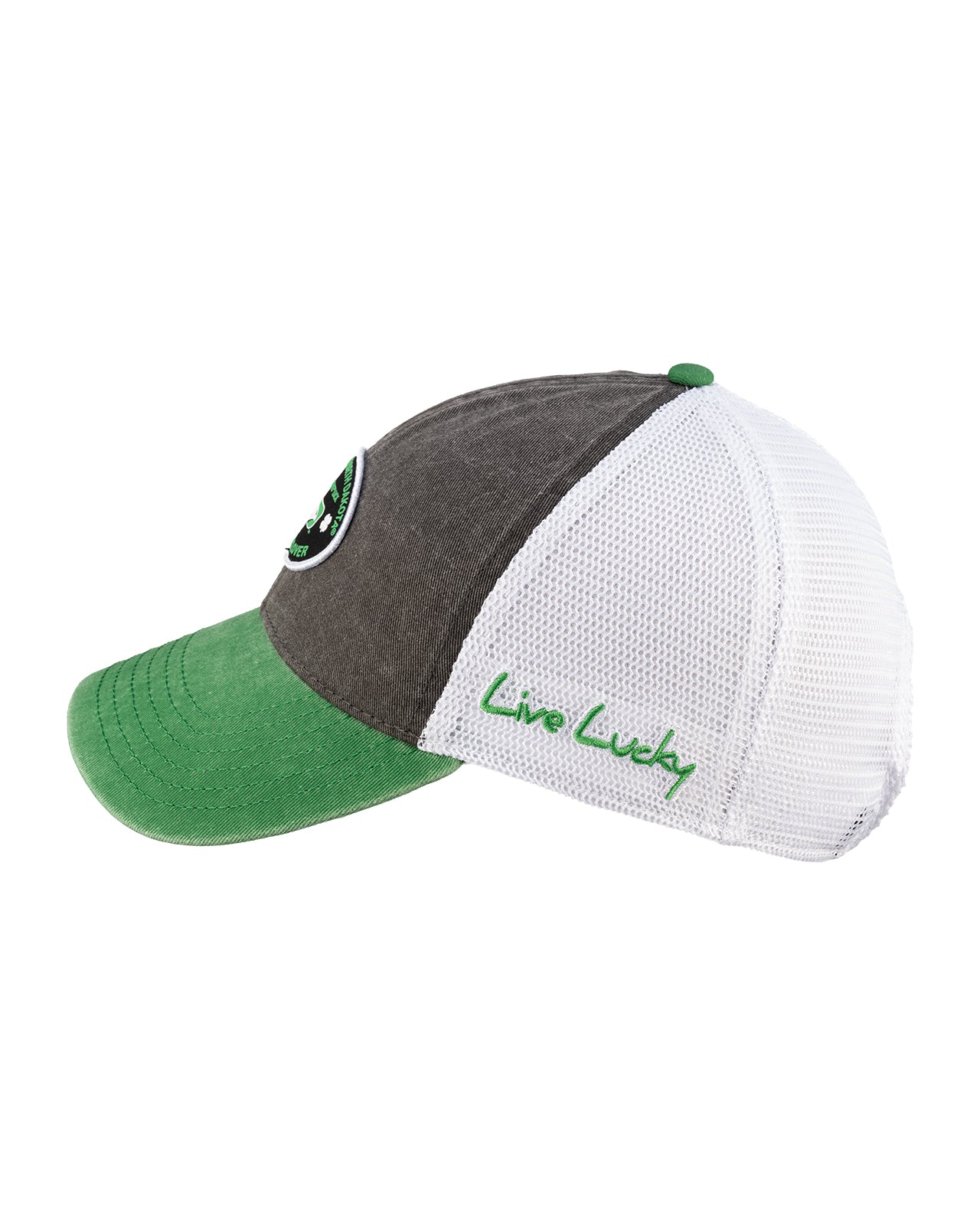 Grey and green two tone vintage style hat from Black Clover featuring North Dakota Fighting Hawks logo