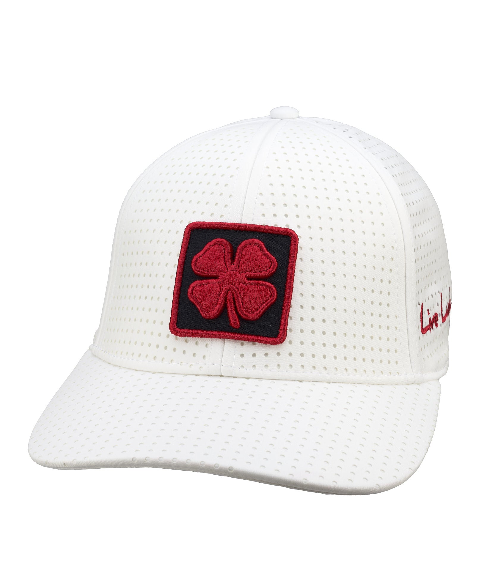 white perforated hat from Black Clover featuring University of Oklahoma logo