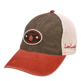 red and black two tone vintage style hat from Black Clover featuring University of Oklahoma logo