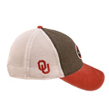 red and black two tone vintage style hat from Black Clover featuring University of Oklahoma logo