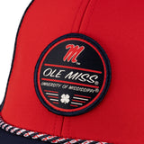 Red and navy two tone rope hat from Black Clover featuring Old Miss logo