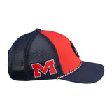 Red and navy two tone rope hat from Black Clover featuring Old Miss logo