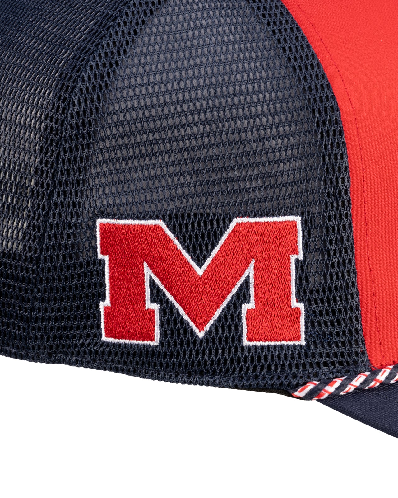 Red and navy two tone rope hat from Black Clover featuring Old Miss logo