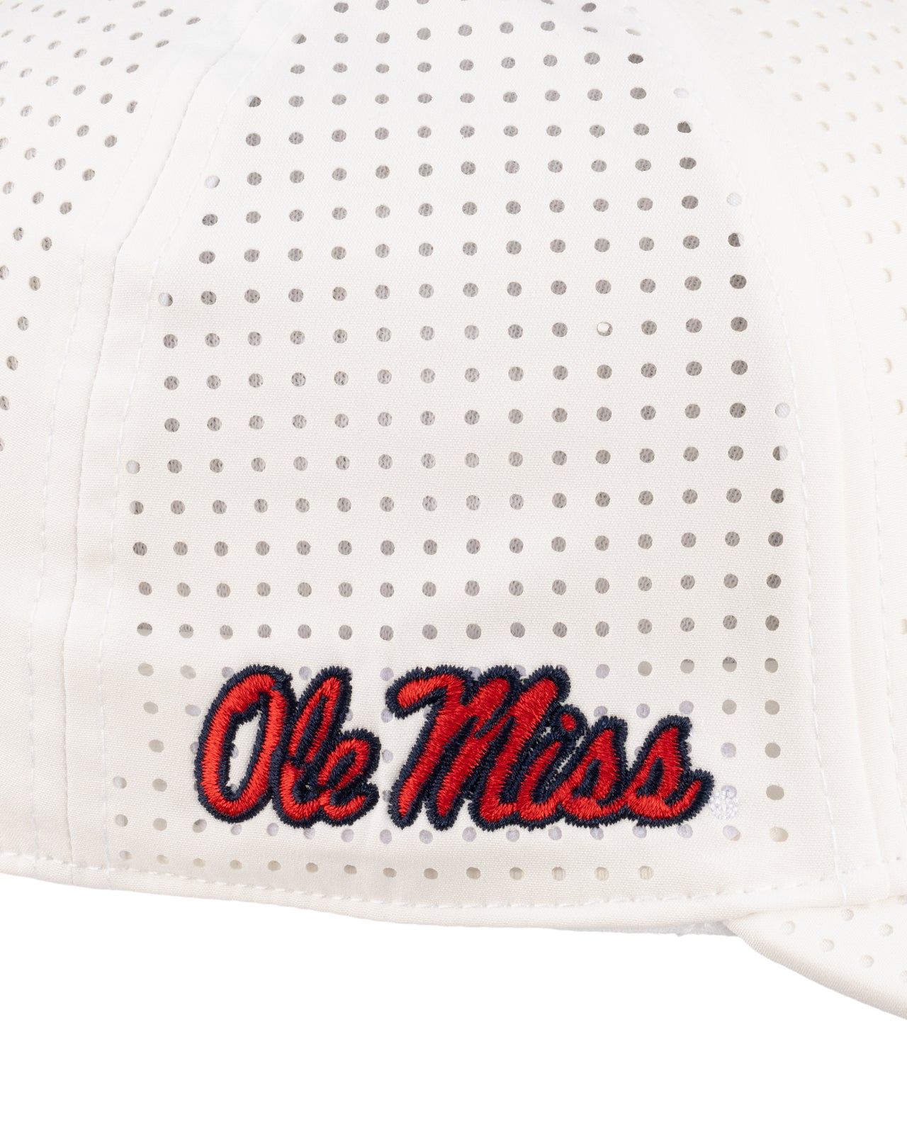 White perforated hat from Black Clover featuring Ole Miss logo