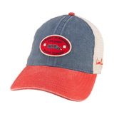 Blue and red two tone vintage style hat from Black Clover featuring Ole Miss logo