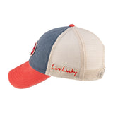 Blue and red two tone vintage style hat from Black Clover featuring Ole Miss logo