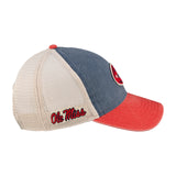 Blue and red two tone vintage style hat from Black Clover featuring Ole Miss logo