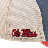 Blue and red two tone vintage style hat from Black Clover featuring Ole Miss logo