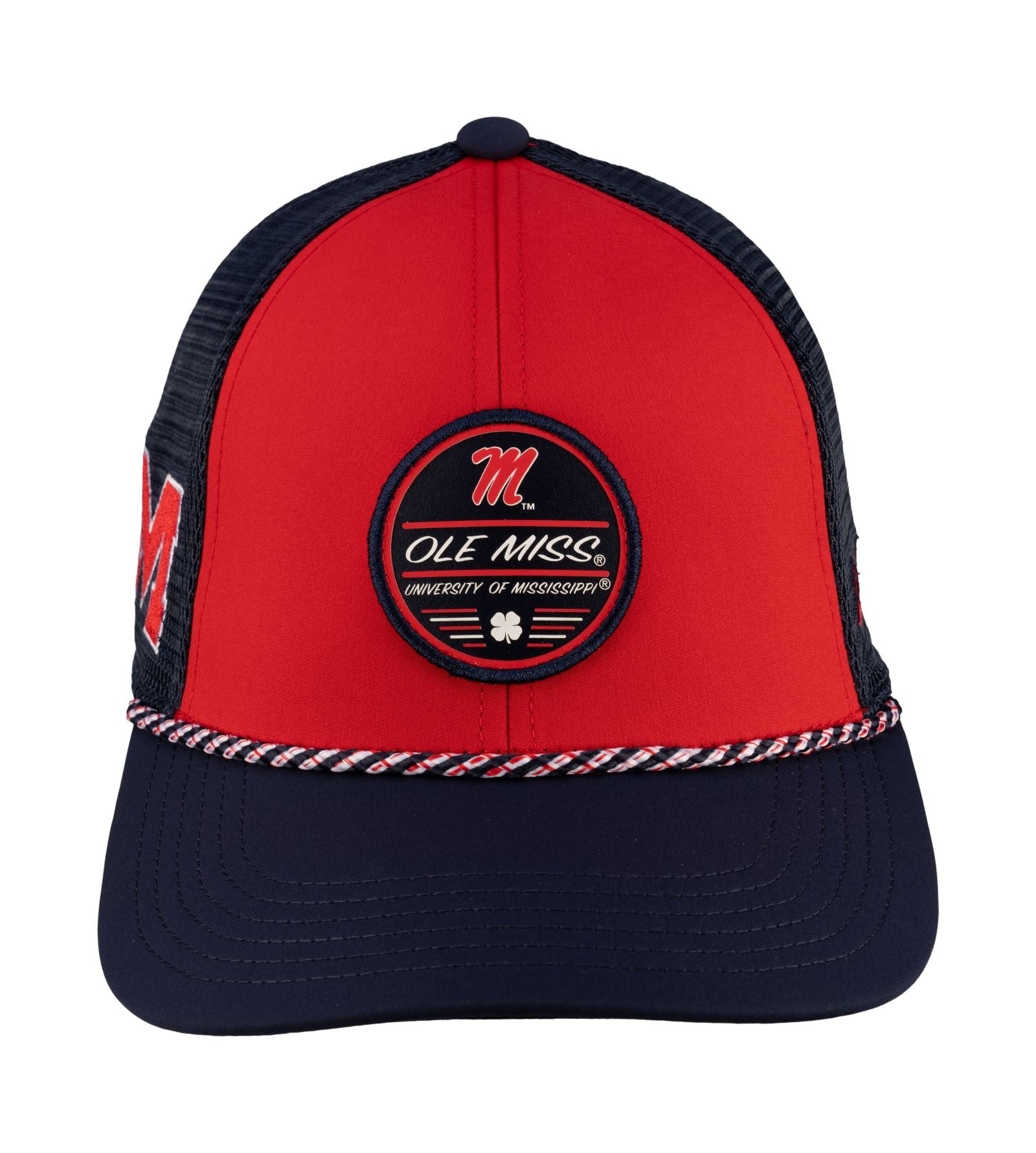 Red and navy two tone rope hat from Black Clover featuring Old Miss logo