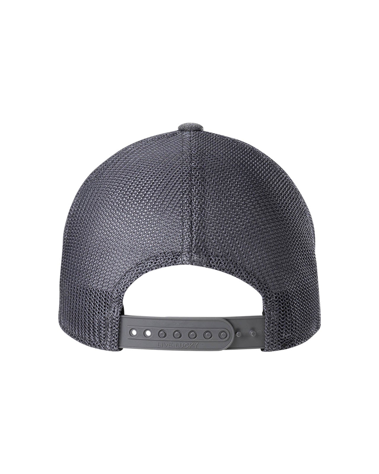 grey hat with patch depicting palm trees on colored backgrounds