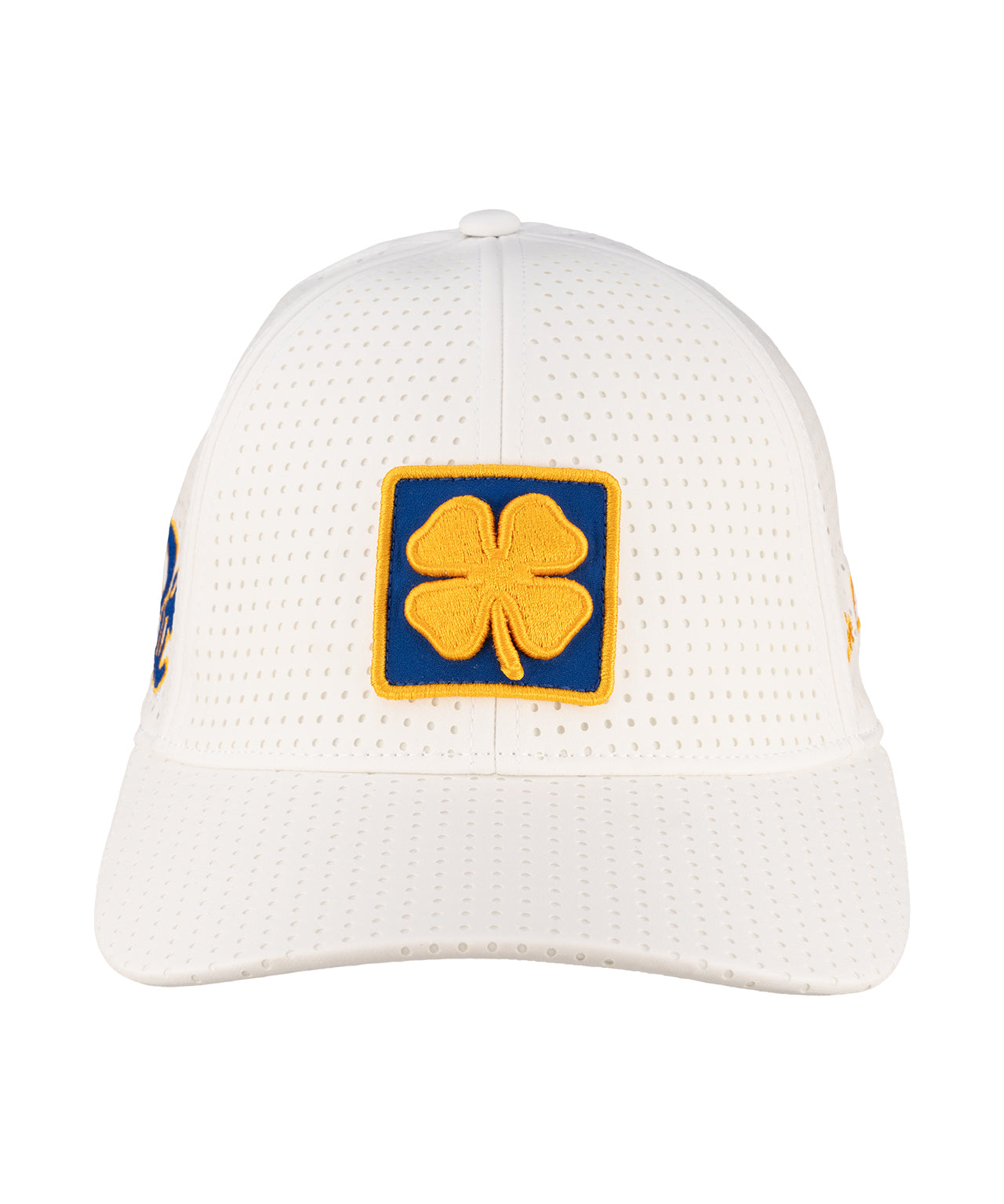 White perforated hat from Black Clover featuring Pittsburgh Panthers logo