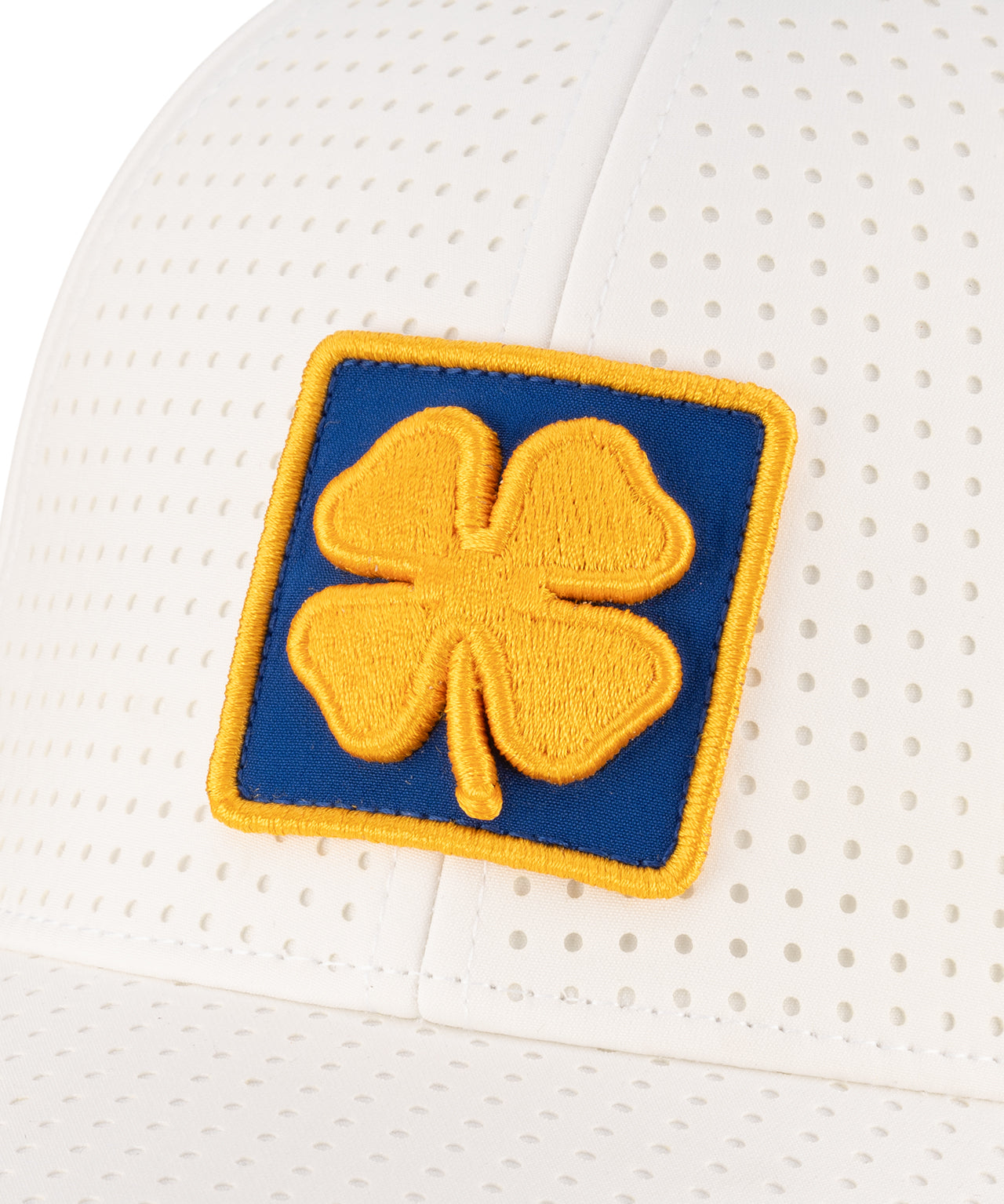 White perforated hat from Black Clover featuring Pittsburgh Panthers logo