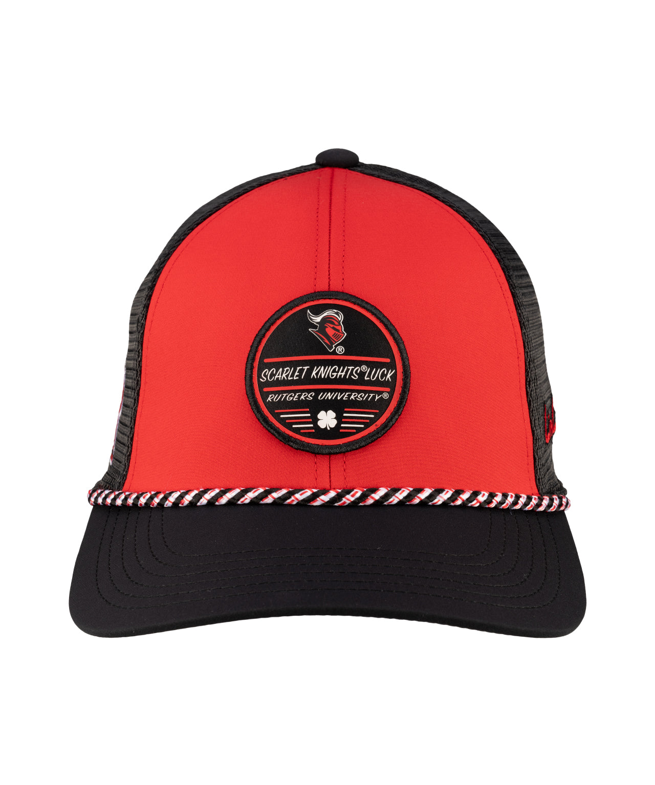 Red and black two tone rope hat from Black Clover featuring Rutgers Scarlet Knights Logo