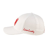 White perforated hat from Black Clover featuring Rutgers Scarlet Knights Logo