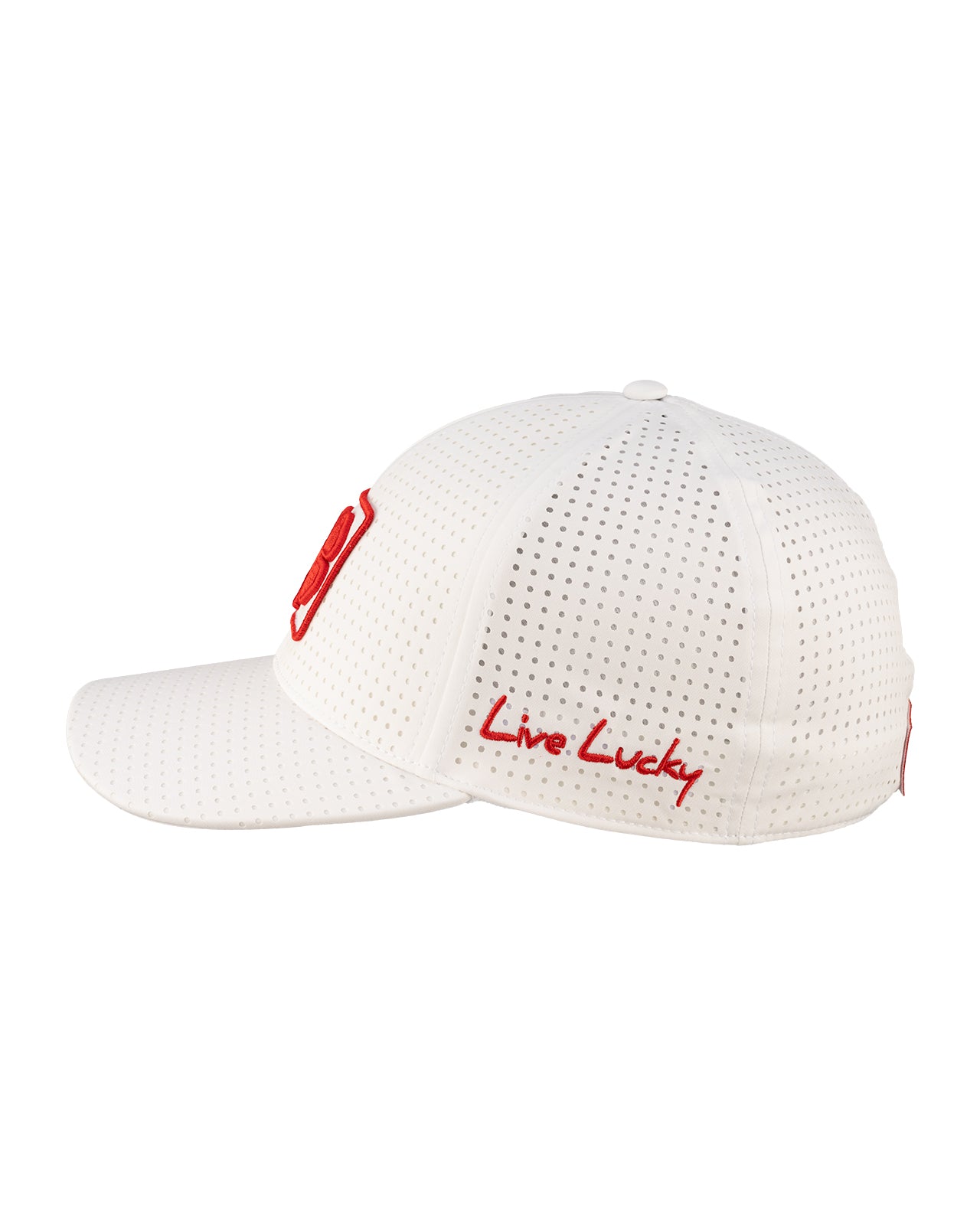 White perforated hat from Black Clover featuring Rutgers Scarlet Knights Logo