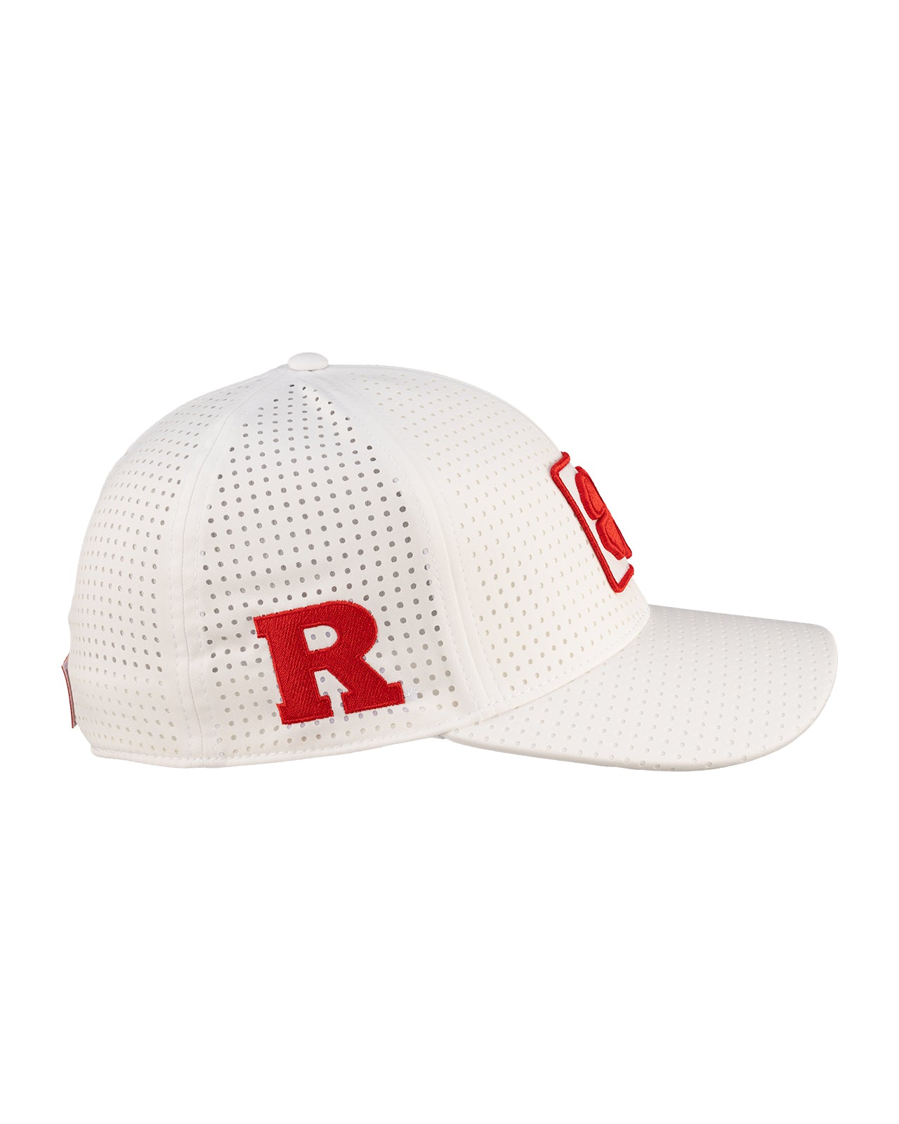 White perforated hat from Black Clover featuring Rutgers Scarlet Knights Logo