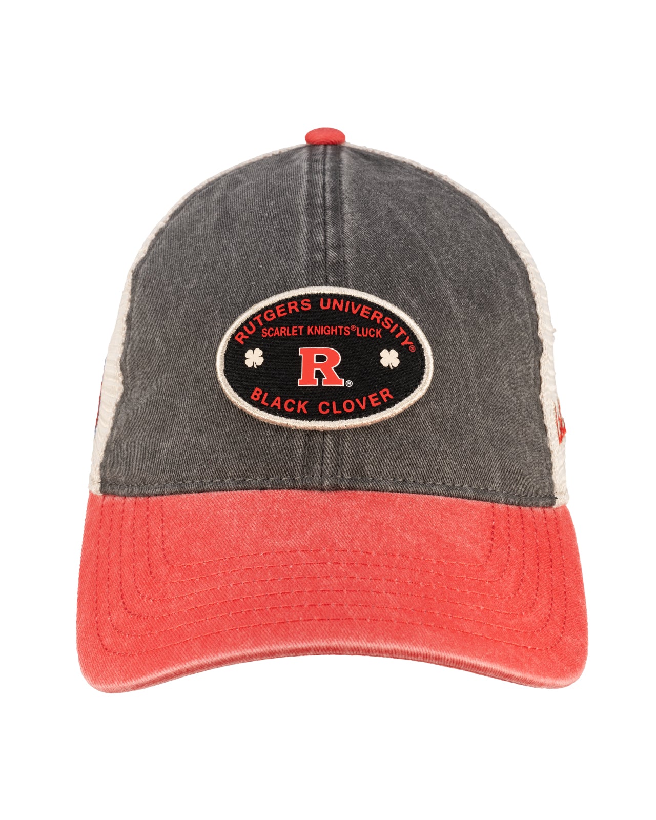 Red and black two tone vintage style hat from Black Clover featuring Rutgers Scarlet Knights Logo