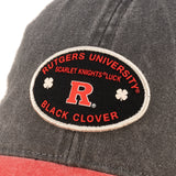 Red and black two tone vintage style hat from Black Clover featuring Rutgers Scarlet Knights Logo