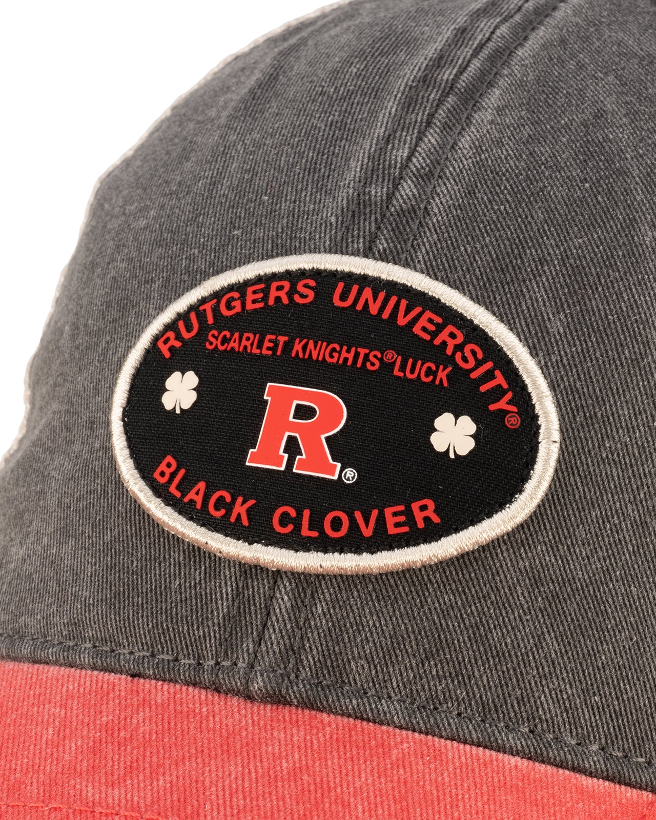 Red and black two tone vintage style hat from Black Clover featuring Rutgers Scarlet Knights Logo