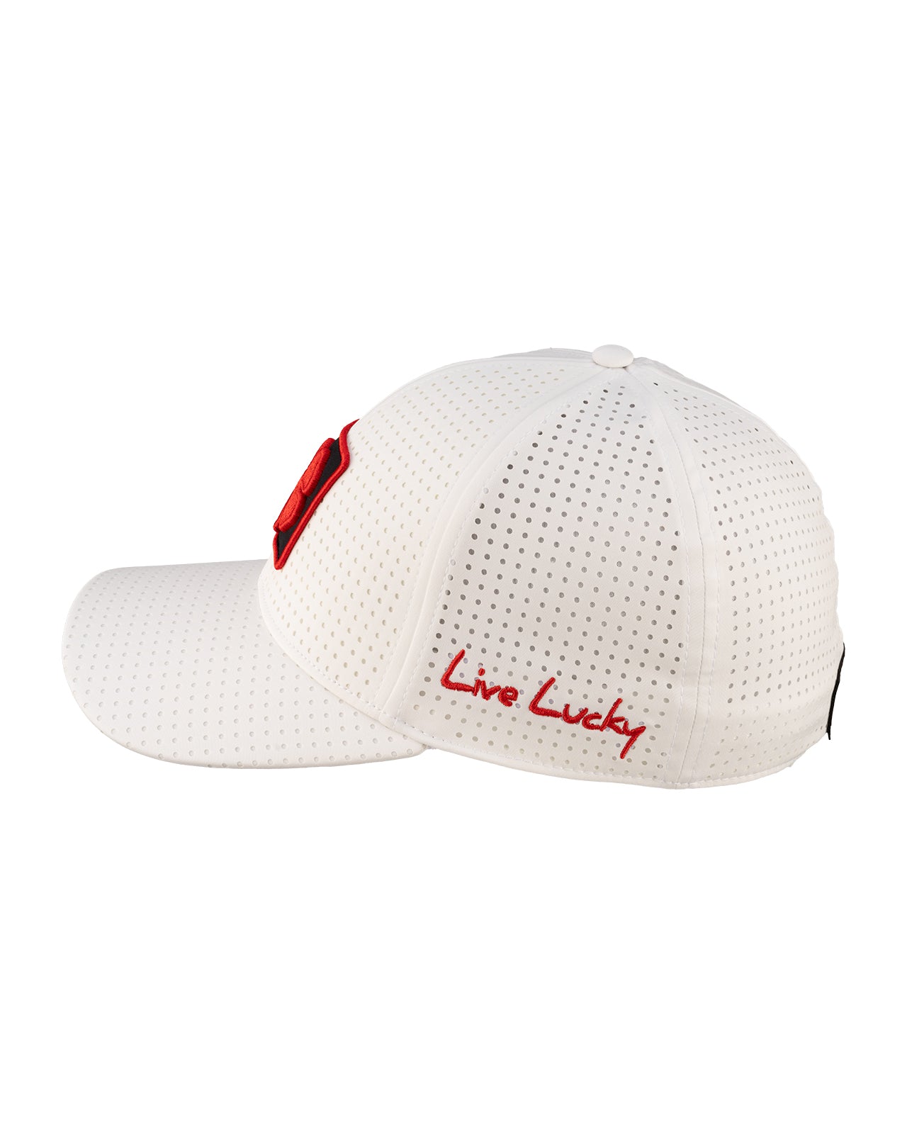 White perforated hat from Black Clover featuring South Dakota Coyotes logo