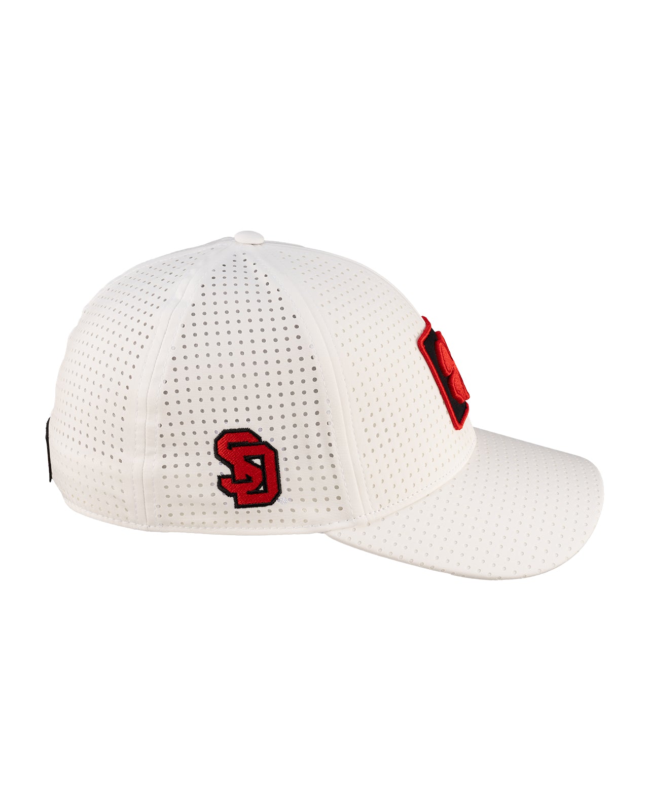 White perforated hat from Black Clover featuring South Dakota Coyotes logo