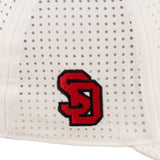 White perforated hat from Black Clover featuring South Dakota Coyotes logo