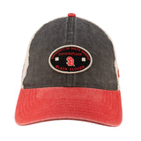 Red and black two tone vintage style hat from Black Clover featuring South Dakota Coyotes logo