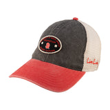 Red and black two tone vintage style hat from Black Clover featuring South Dakota Coyotes logo