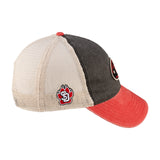 Red and black two tone vintage style hat from Black Clover featuring South Dakota Coyotes logo