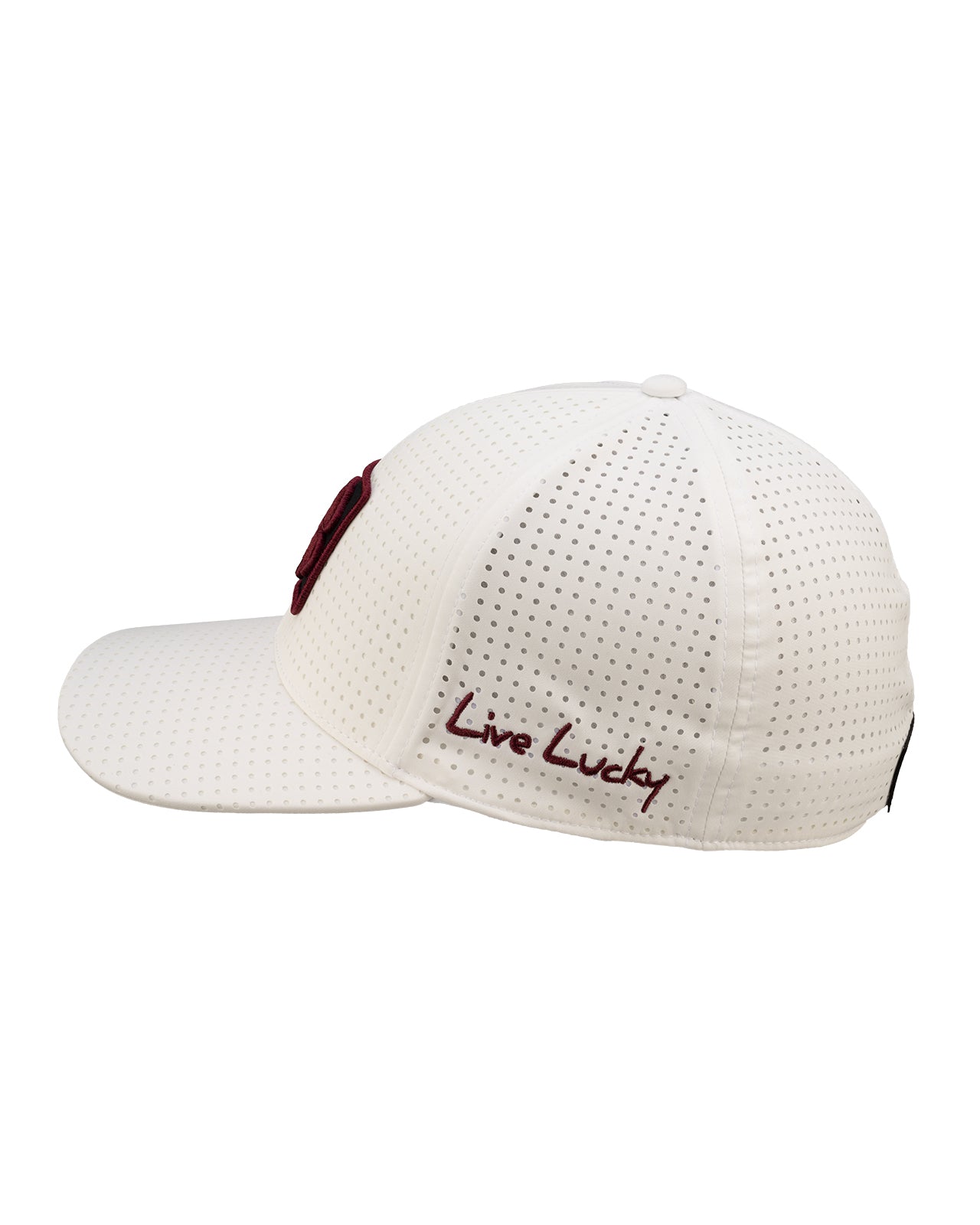 White perforated hat from Black Clover featuring Texas A&M Aggies logo