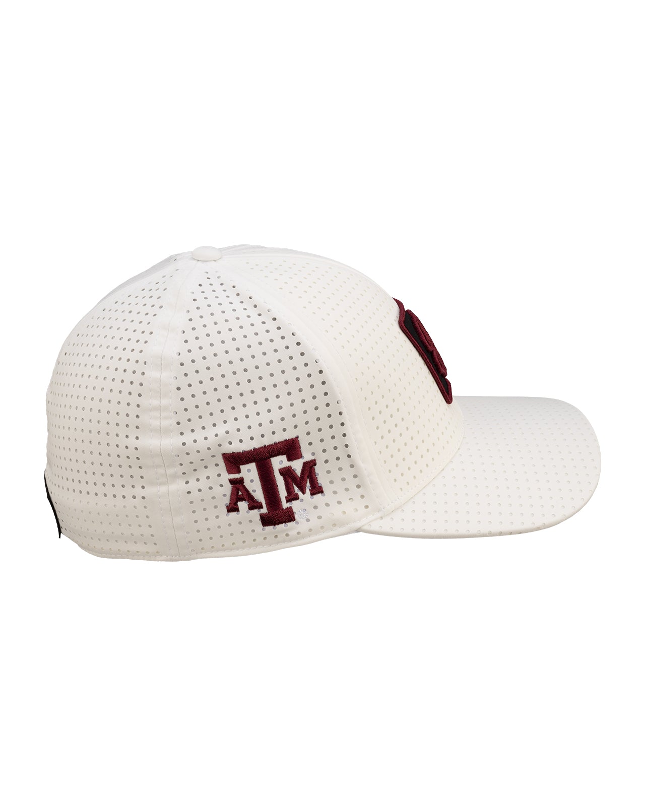 White perforated hat from Black Clover featuring Texas A&M Aggies logo