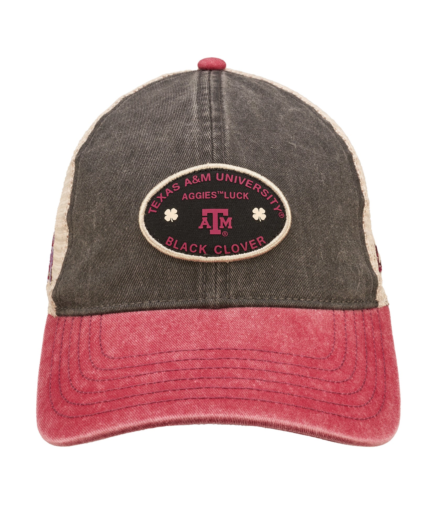 Red, grey, and white two tone vintage style hat from Black Clover featuring Texas A&M Aggies logo