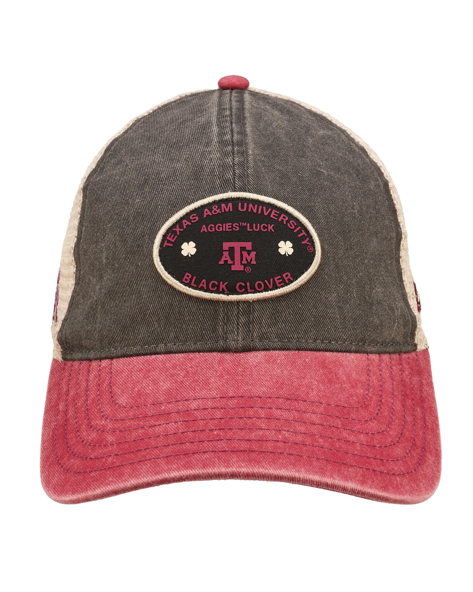 Red, grey, and white two tone vintage style hat from Black Clover featuring Texas A&M Aggies logo