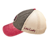 Red, grey, and white two tone vintage style hat from Black Clover featuring Texas A&M Aggies logo