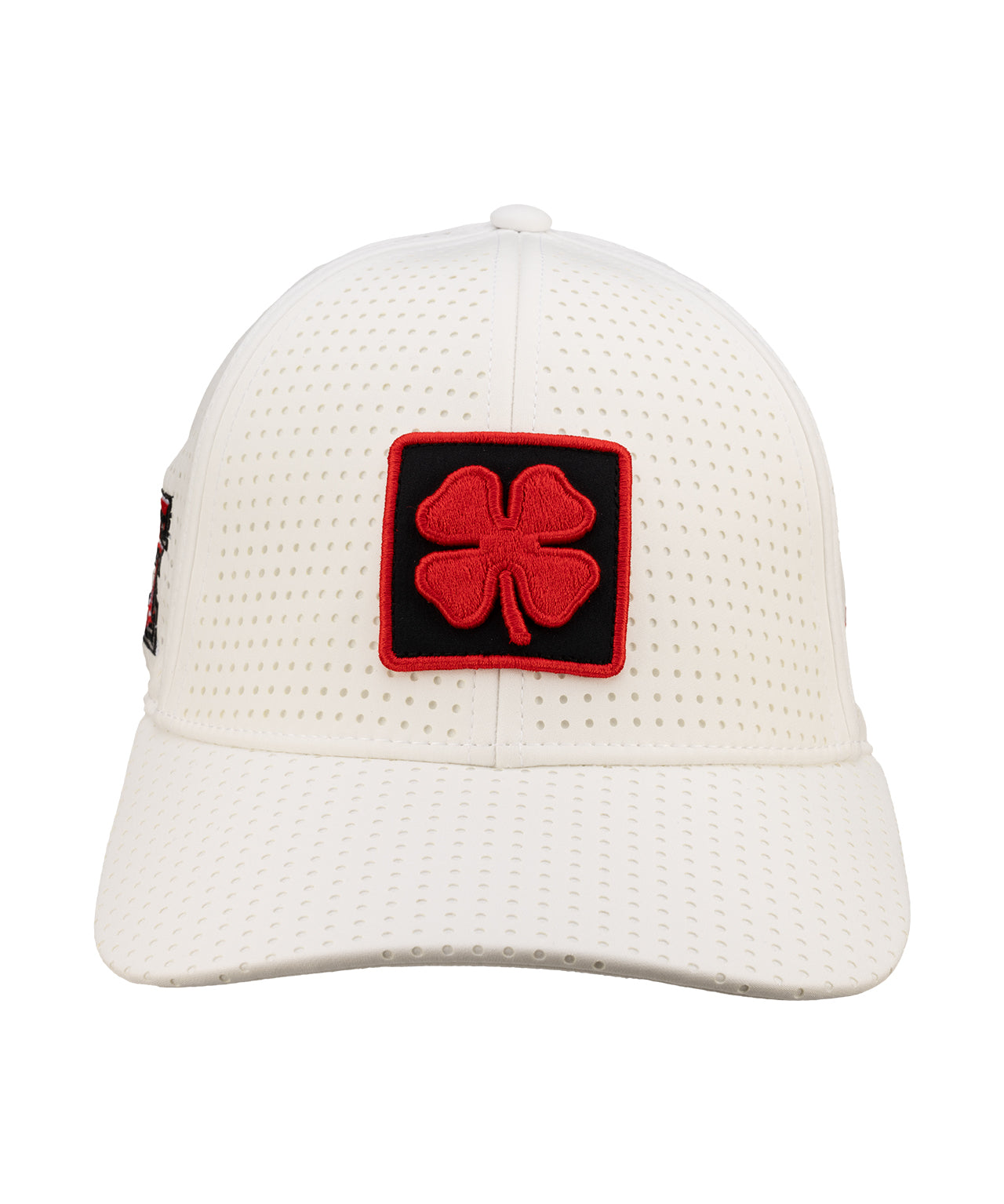 White perforated hat from Black Clover featuring Texas Tech Red Raiders logo